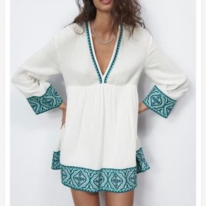 Zara  white with blue embroidery dress #beach #vacation #boho